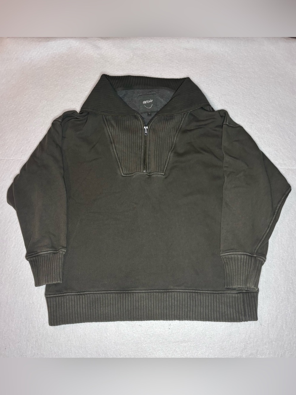aerie Woman’s Down to Earth Olive Green Half-Zip Pullover Sweater Size Large